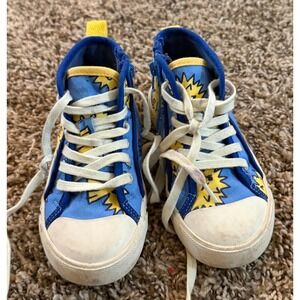Zara Tollder Blue Yellow Puffer Fish Pattern High Top Sneakers Size 8.5